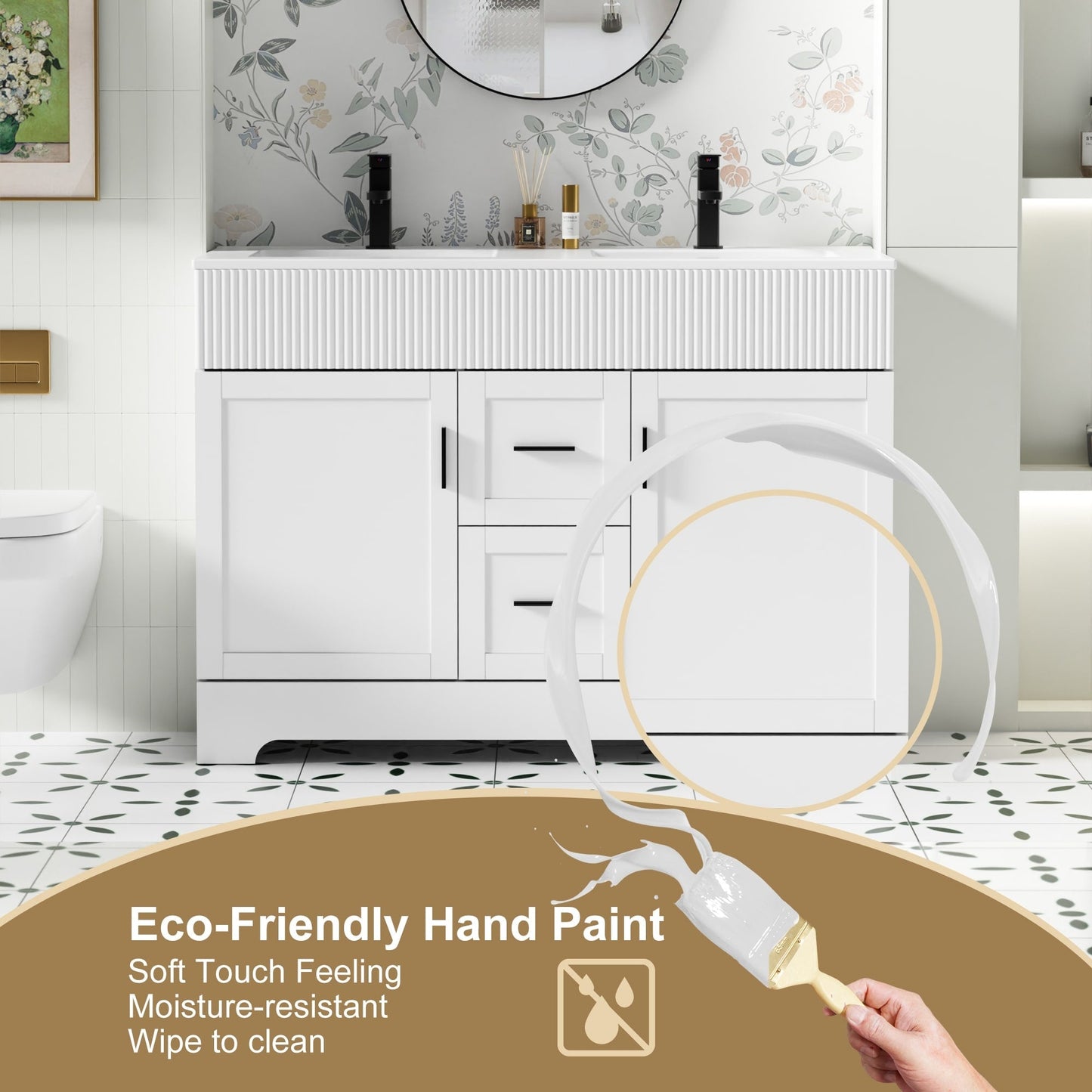 Wavy Line 30/36/48 Bathroom Vanity Set with Sink & Faucet