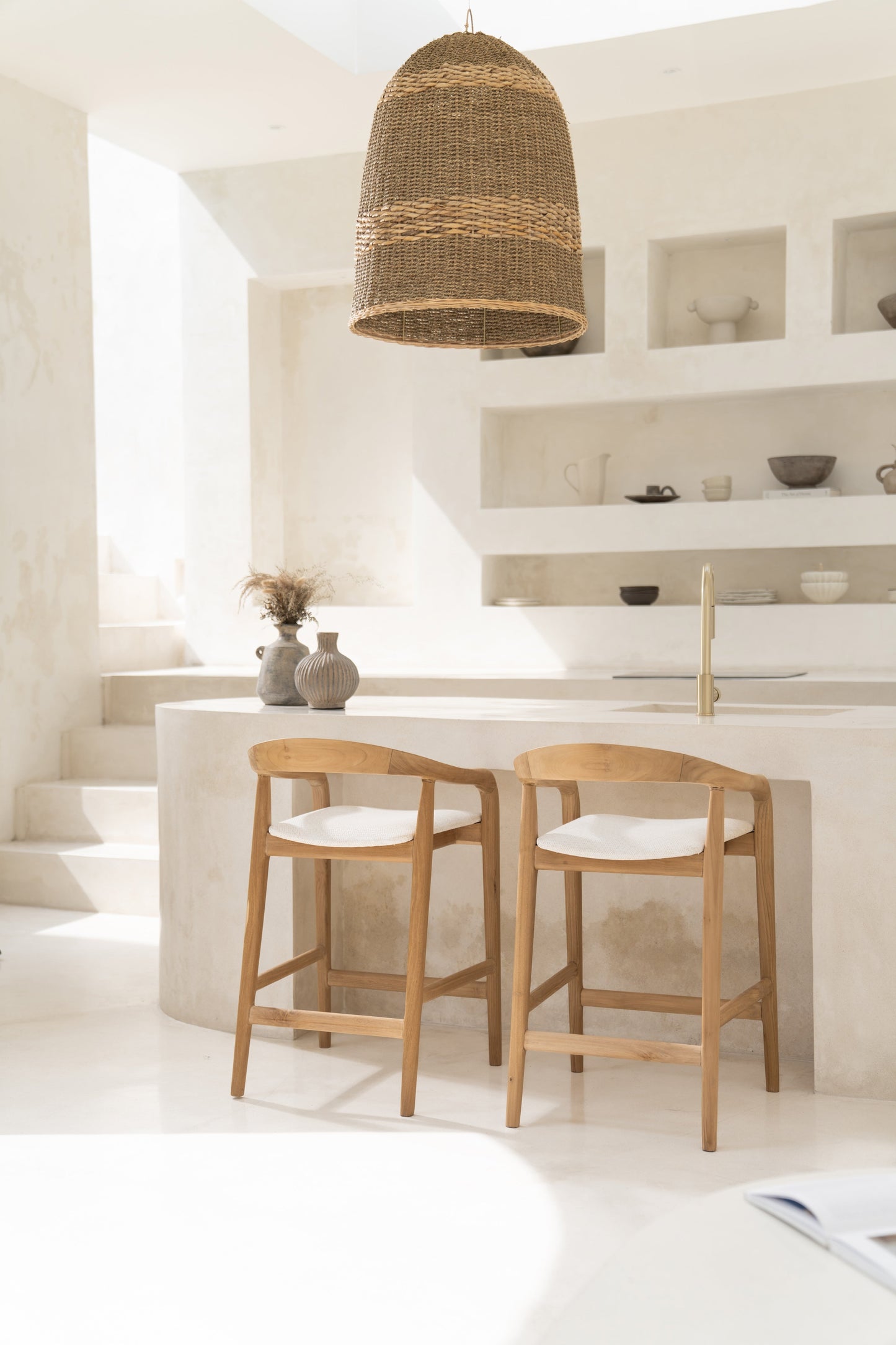 Emma Tight Woven Rattan Teak Counter Stool