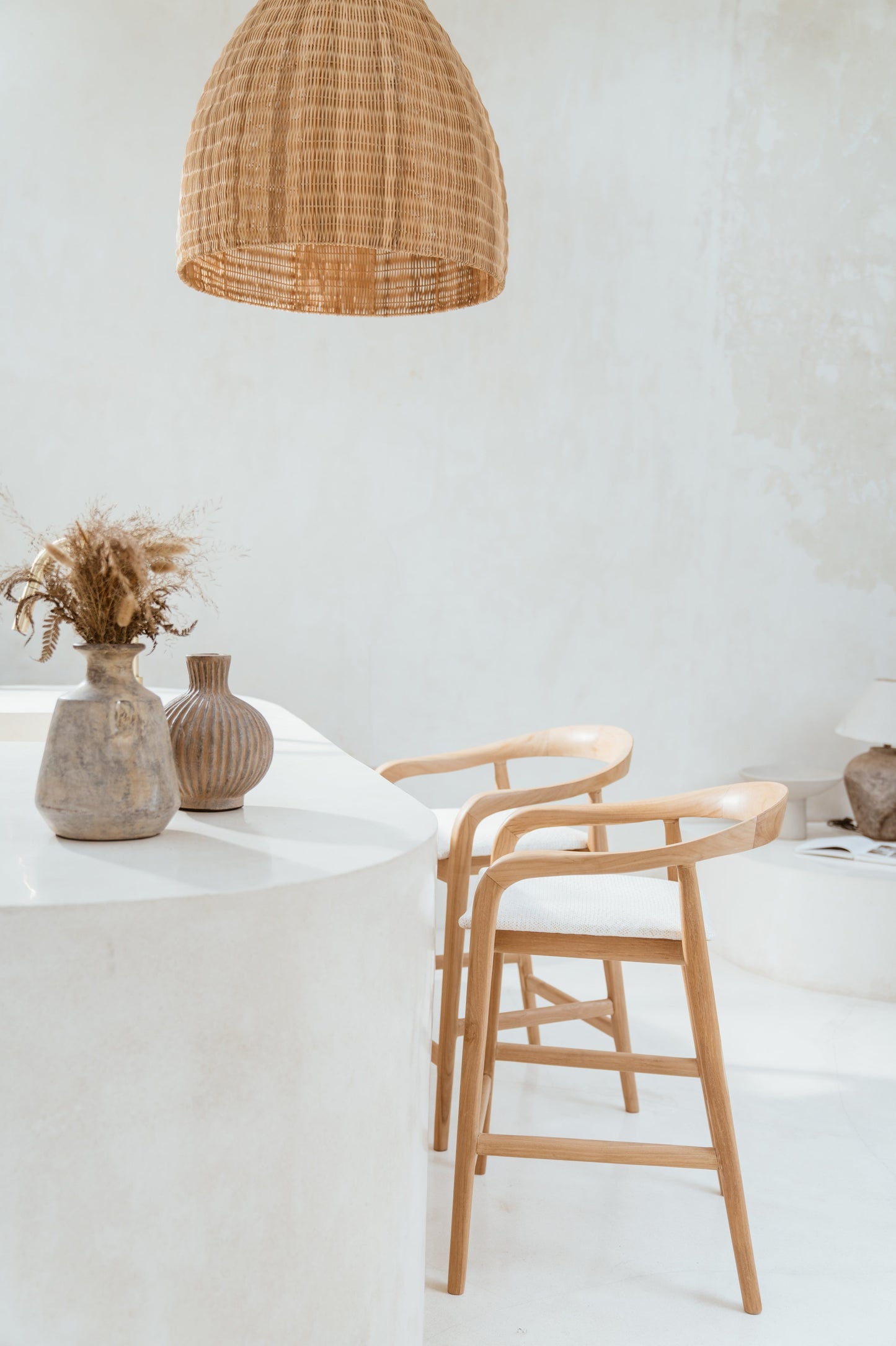 Emma Tight Woven Rattan Teak Counter Stool