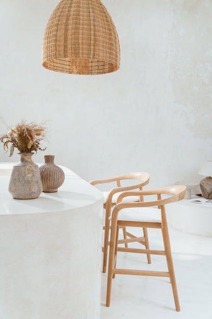 Emma Tight Woven Rattan Teak Counter Stool