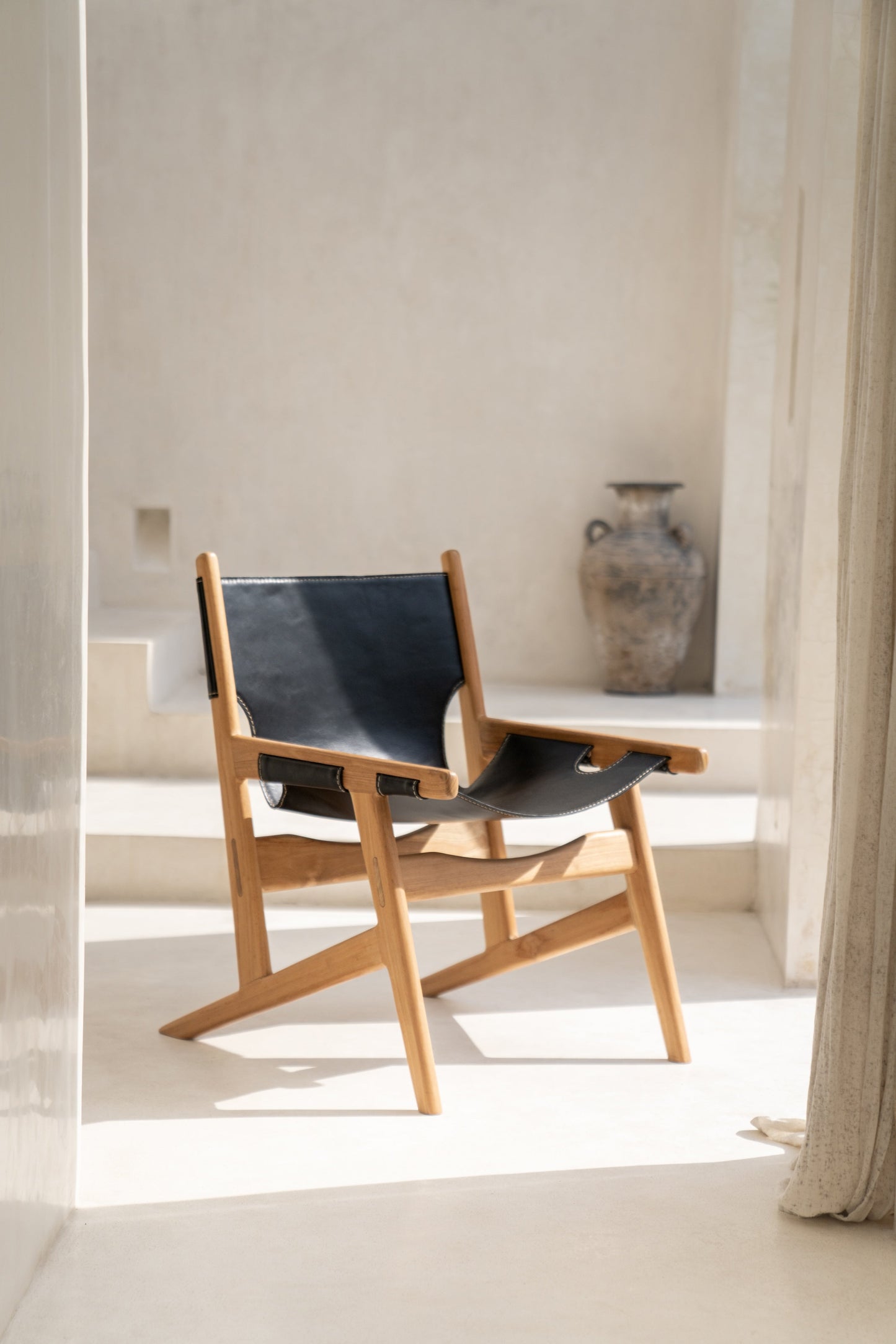 Leo Teak and Leather Lounge Chair