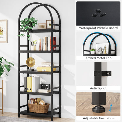 Open Bookshelf, Industrial Bookcase Storage Shelves with Metal Frame