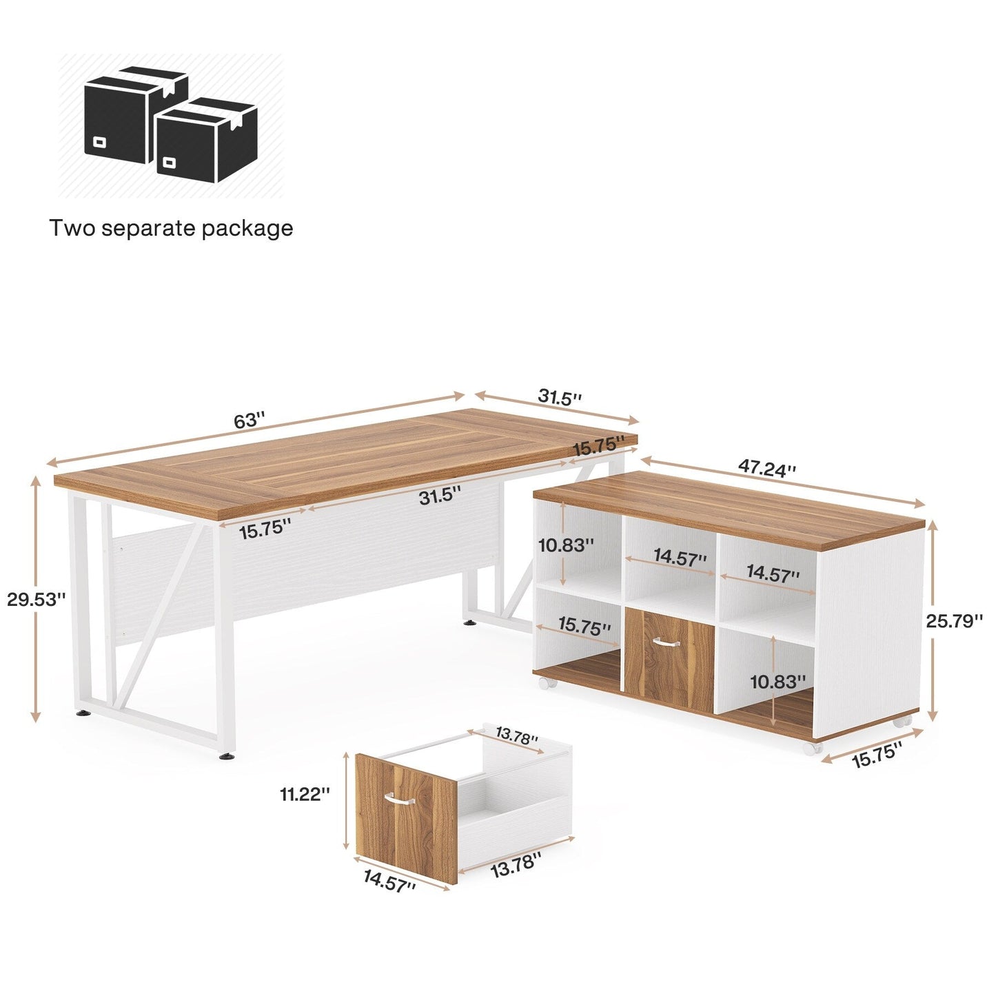 63 L-Shaped Computer Desk with 47 inches Lateral File Cabinet, Executive Desk Home Office Furniture Desk Set