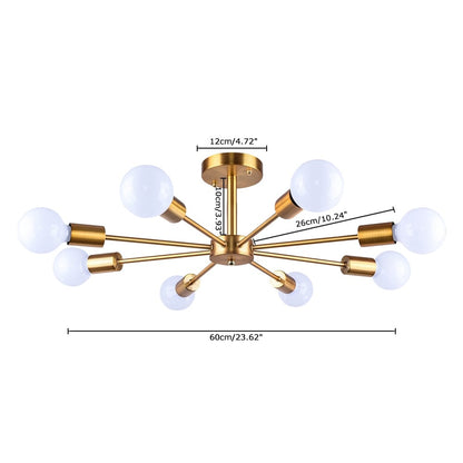 Black/ Gold Sputnik Semi Flush Mount Lamp Close to Ceiling Light Fixture for Living Room/ Kitchen/ Office/ Bedroom/ Foyer