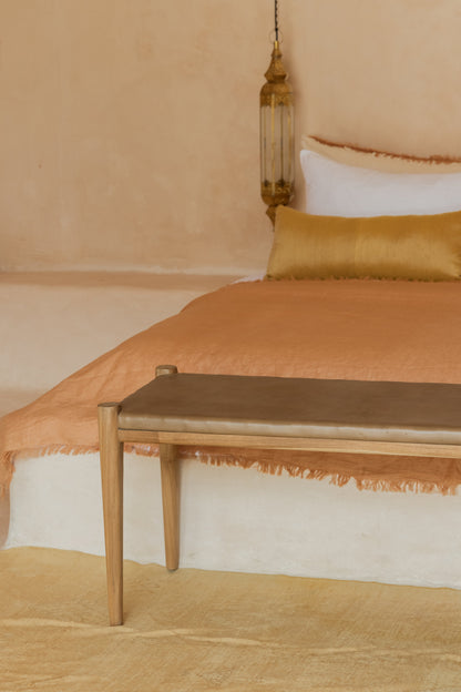 Aman Teak and Leather Teak Bench