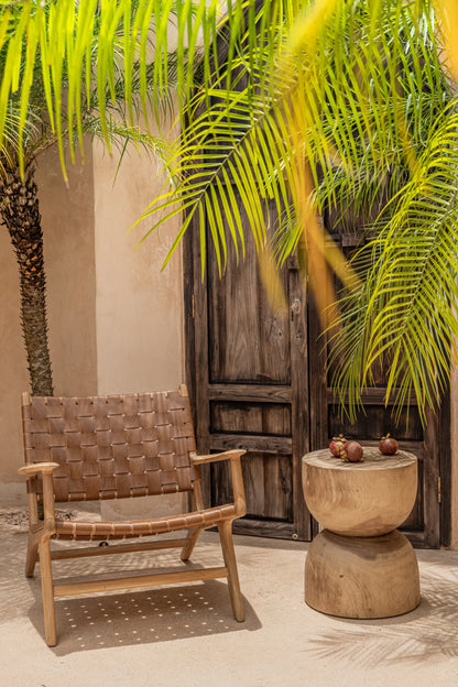 Amara Teak and Woven Leather Teak Lounge Chair