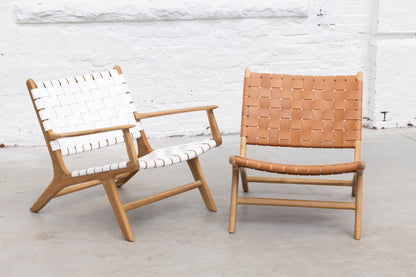 Amara Teak and Woven Leather Teak Lounge Chair
