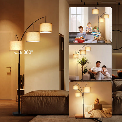 Arc LED Floor Lamp Dimmable Modern Black 3 Light Arched Tall Floor Lamp