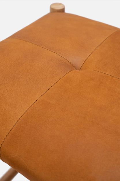 Avni Upholstered Leather Backless Teak Counter Stool