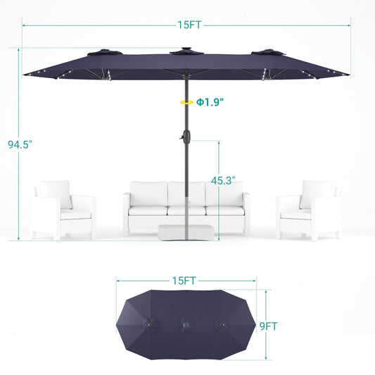 BONOSUKI 15x9ft LED Double-Sided Patio Umbrella Aluminum Large Canopy