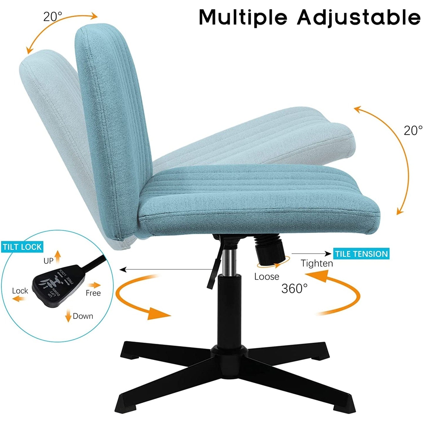BOSSIN Criss Cross Chair Armless Office Desk Chair No Wheels,Fabric Padded Modern Swivel Vanity Chair office chair