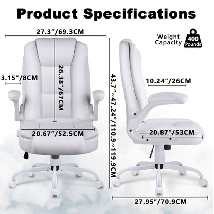 BOSSIN Big and Tall Office Chair Ergonomic High Back Computer Adjustable Height Leather Executive Chair with Padded Flip-up Arms