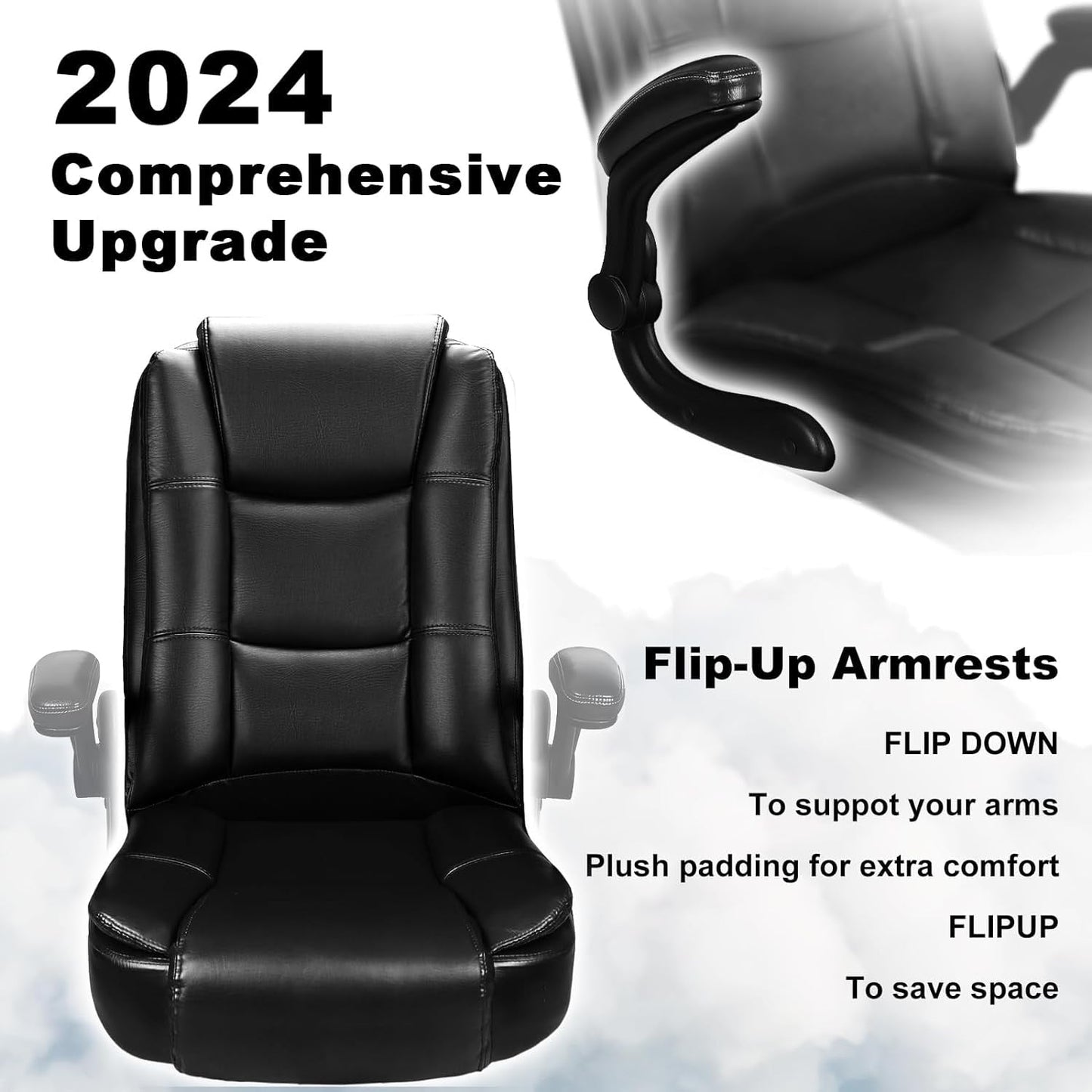 BOSSIN Big and Tall Office Chair Ergonomic High Back Computer Adjustable Height Leather Executive Chair with Padded Flip-up Arms
