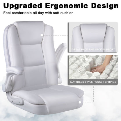 BOSSIN Big and Tall Office Chair Ergonomic High Back Computer Adjustable Height Leather Executive Chair with Padded Flip-up Arms