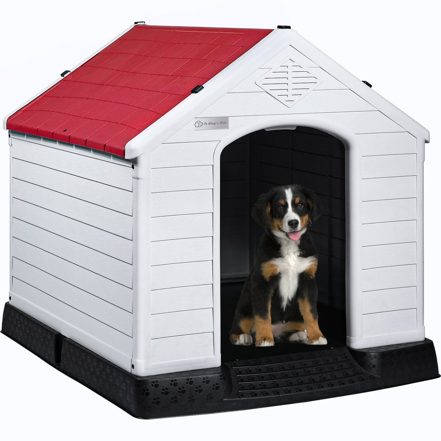 BOSSIN Plastic Dog House for Small to Large Sized Dogs, Indoor Outdoor Insulated Doghouse Puppy Shelter with Elevated Floor
