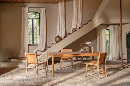 Lola Teak and Sling Leather Dining Chair