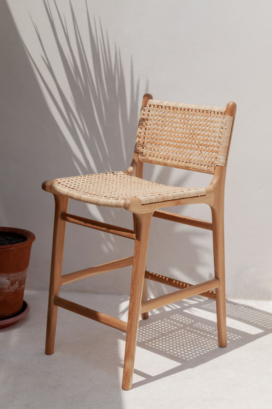 Nadia Teak and Rattan Counter Stool
