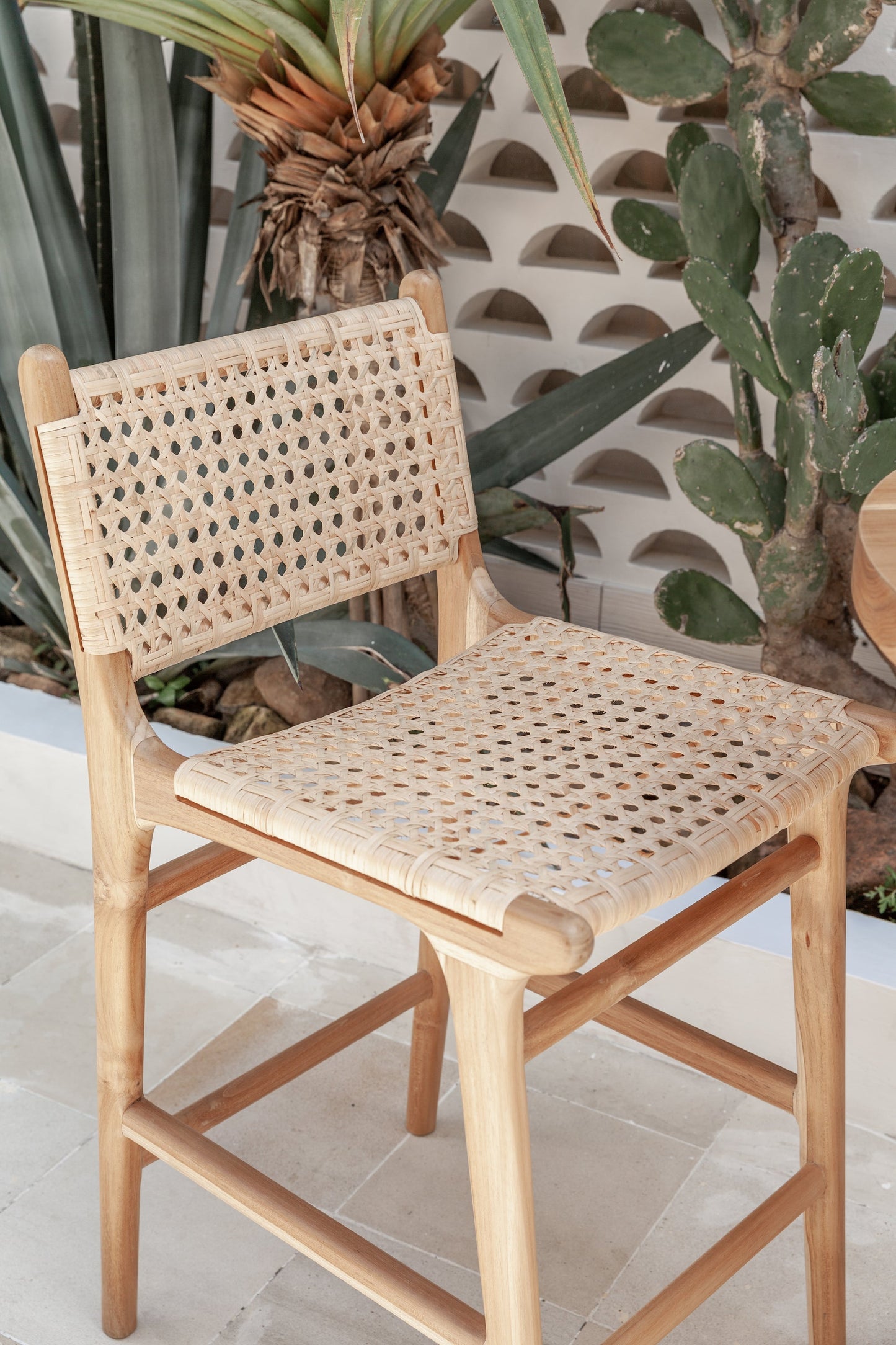 Nadia Teak and Rattan Counter Stool