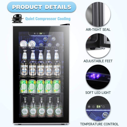 Beverage Refrigerator Cooler - 120 Can Mini Fridge Glass Door