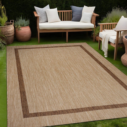 Beverly Rug Modern Bordered Indoor Outdoor Rug, Outside Carpet for Patio, Deck, Porch
