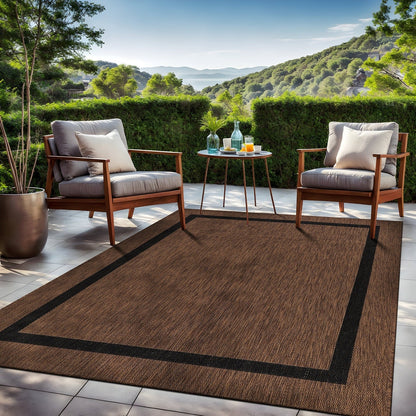 Beverly Rug Modern Bordered Indoor Outdoor Rug, Outside Carpet for Patio, Deck, Porch