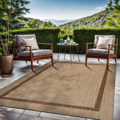 Beverly Rug Modern Bordered Indoor Outdoor Rug, Outside Carpet for Patio, Deck, Porch