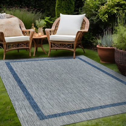 Beverly Rug Modern Bordered Indoor Outdoor Rug, Outside Carpet for Patio, Deck, Porch