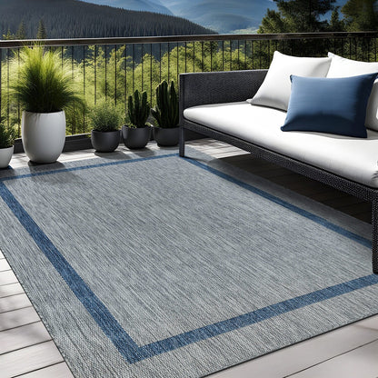 Beverly Rug Modern Bordered Indoor Outdoor Rug, Outside Carpet for Patio, Deck, Porch
