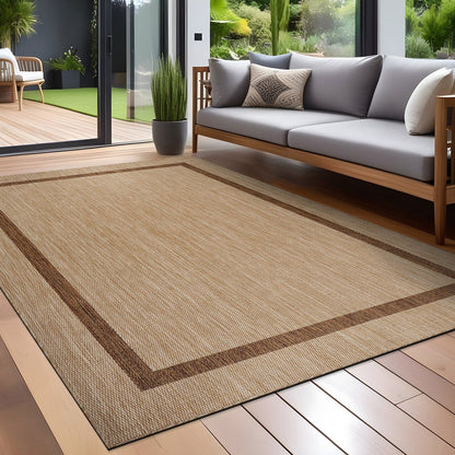 Beverly Rug Modern Bordered Indoor Outdoor Rug, Outside Carpet for Patio, Deck, Porch