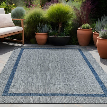 Beverly Rug Modern Bordered Indoor Outdoor Rug, Outside Carpet for Patio, Deck, Porch