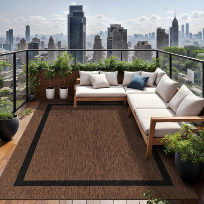 Beverly Rug Modern Bordered Indoor Outdoor Rug, Outside Carpet for Patio, Deck, Porch