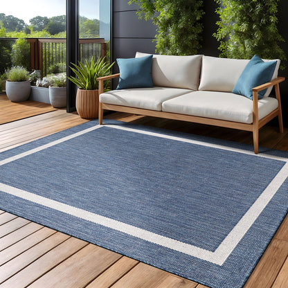 Beverly Rug Modern Bordered Indoor Outdoor Rug, Outside Carpet for Patio, Deck, Porch