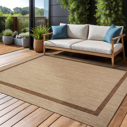 Beverly Rug Modern Bordered Indoor Outdoor Rug, Outside Carpet for Patio, Deck, Porch