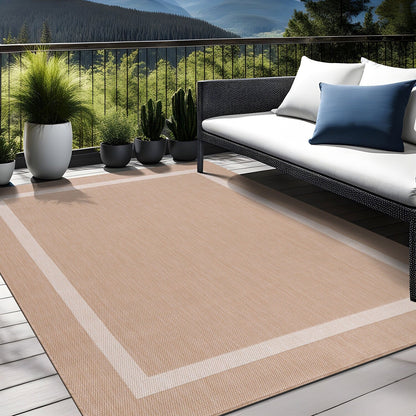 Beverly Rug Modern Bordered Indoor Outdoor Rug, Outside Carpet for Patio, Deck, Porch