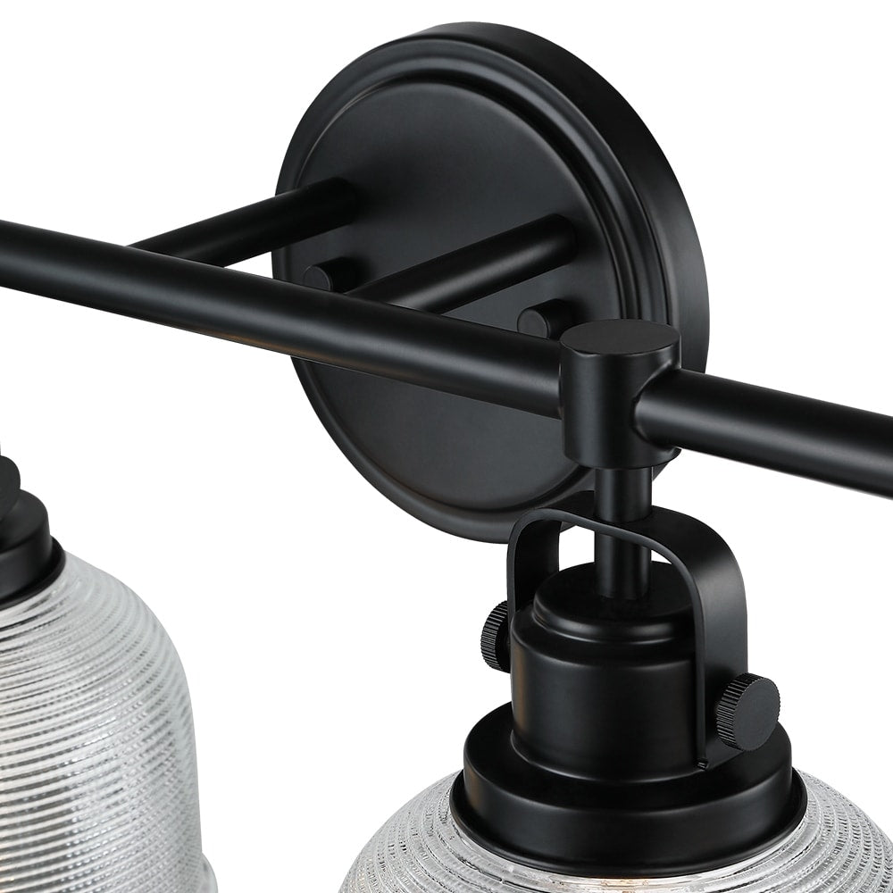 Black Bathroom Vanity Wall Light with Clear Prismatic Glass Shade