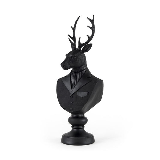 Black Resin Suited Deer Bust Sculpture - 6 W x 8 D x 23 H