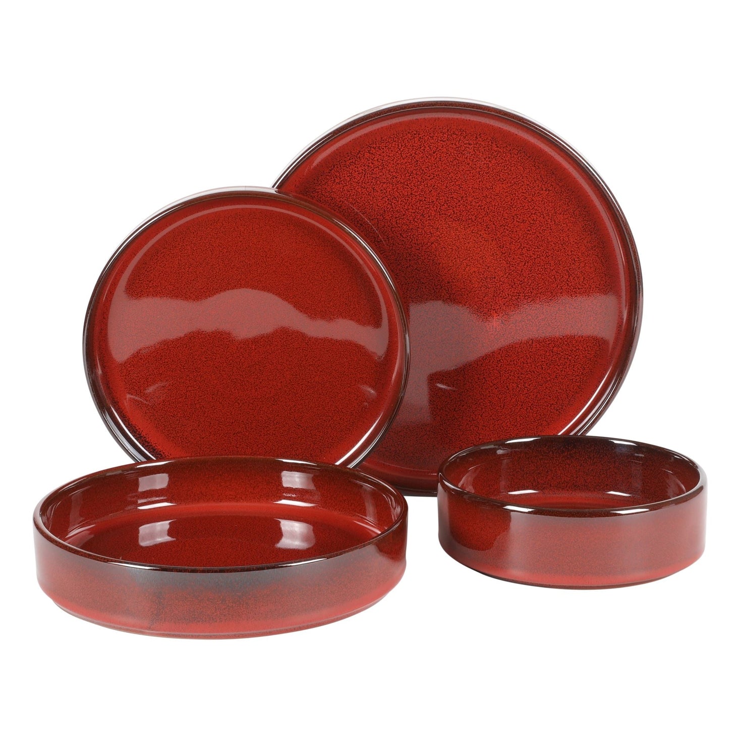 Bloomhouse Santorini Mist 16 Piece Double Bowl Terracotta Reactive Glaze Plates and Bowls Dinnerware Set