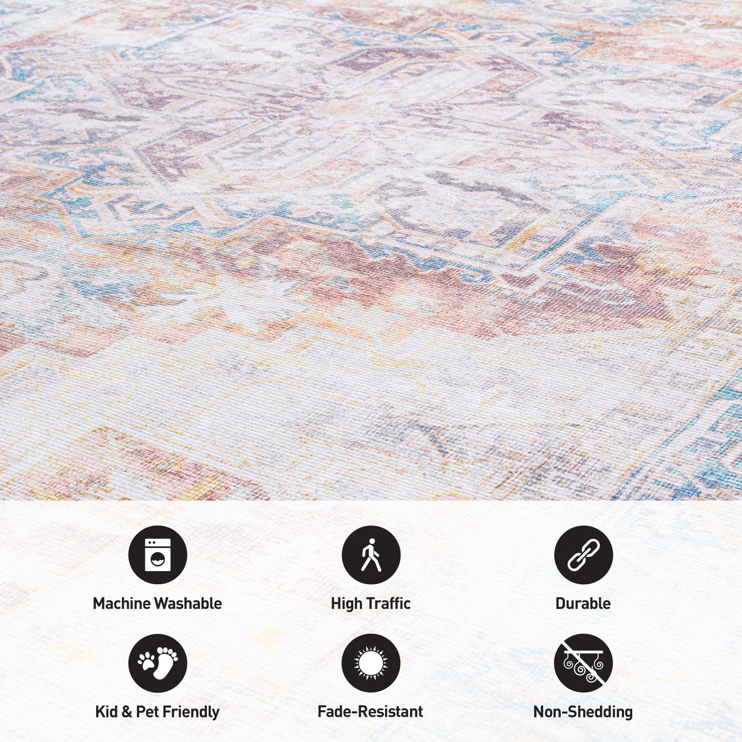 Bohemian Distressed Machine Washable Area Rug