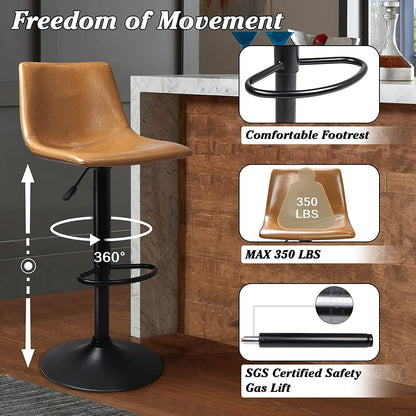 Bossin Adjustable Swivel Bar Stools with Backs – Counter Height