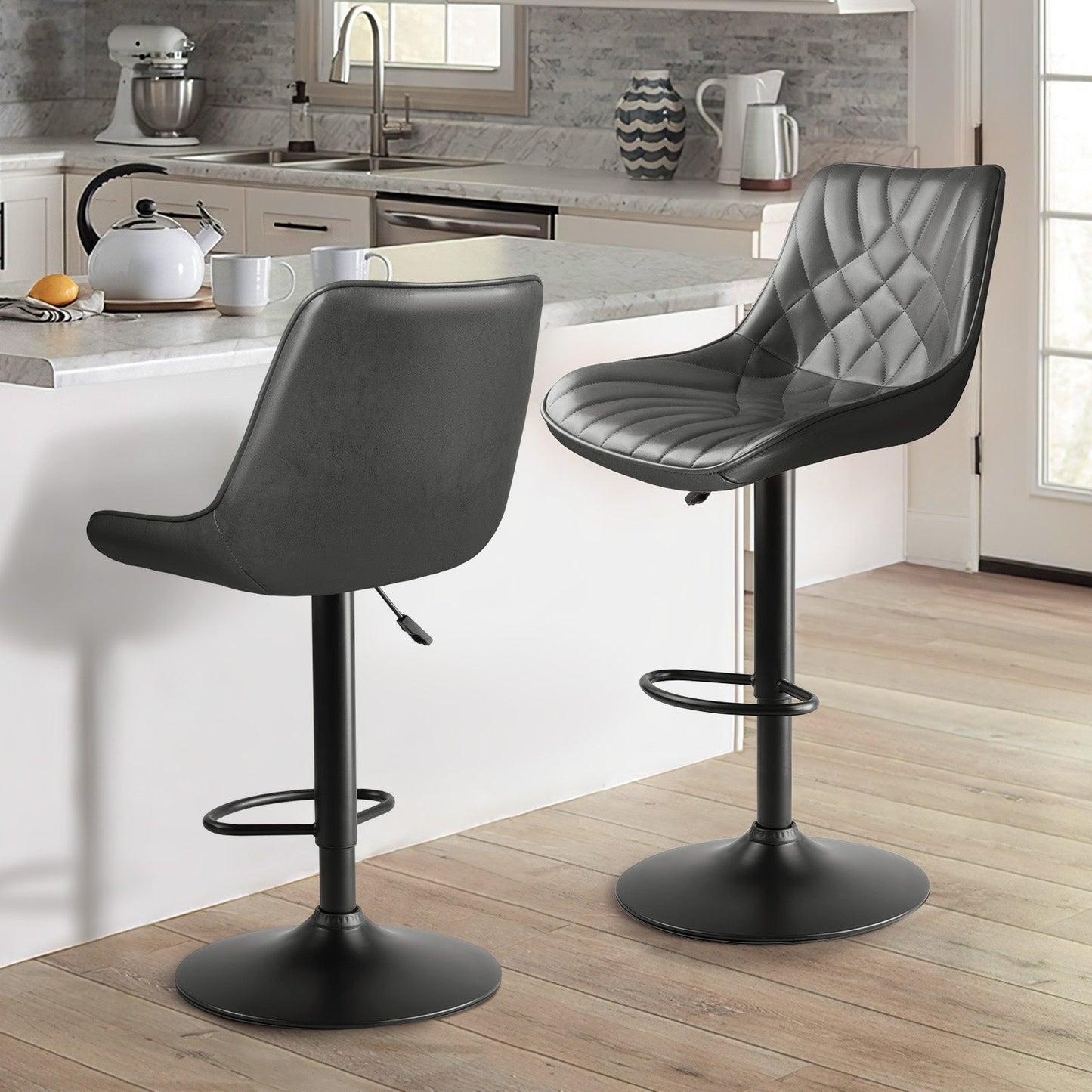Bossin Adjustable Swivel Bar Stools with Backs – Counter Height