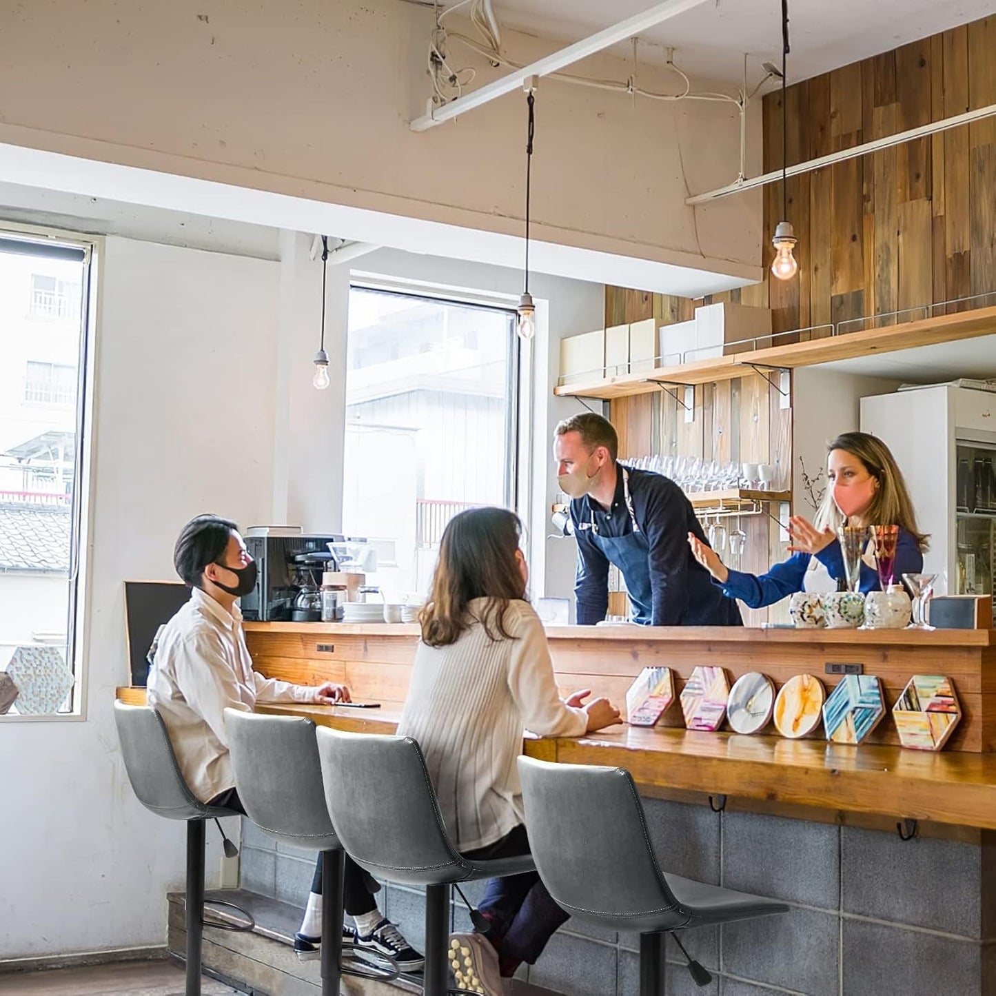 Bossin Adjustable Swivel Bar Stools with Backs – Counter Height