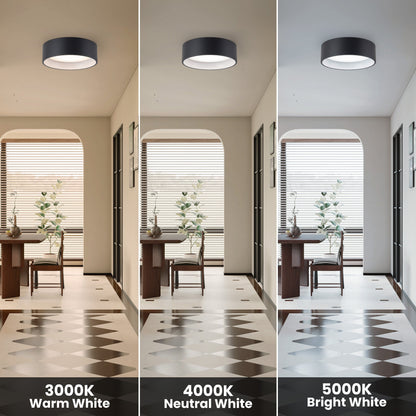 C Cattleya Black and Woodgrain 3CCT Integrated LED Flush Mount Ceiling Light