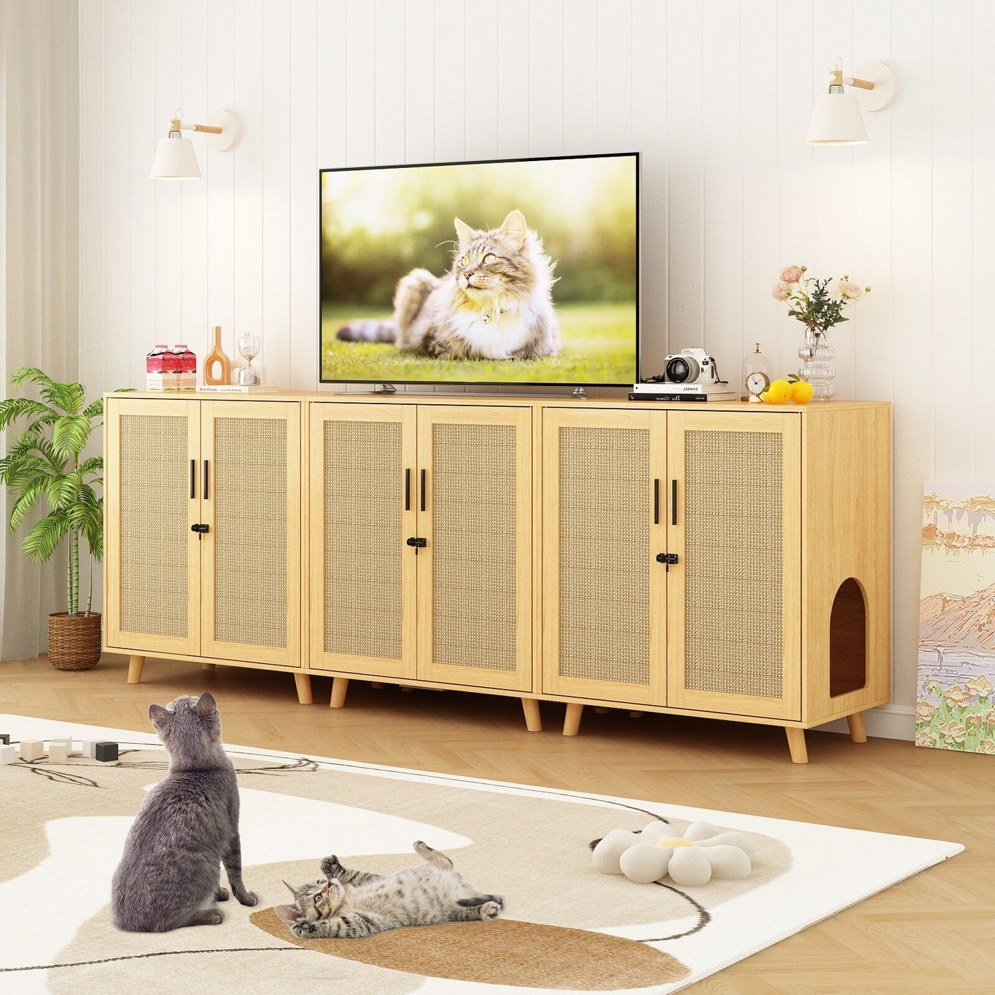 Cat Litter Box Enclosure Cat House Side Table Door Cabinet Bookcase