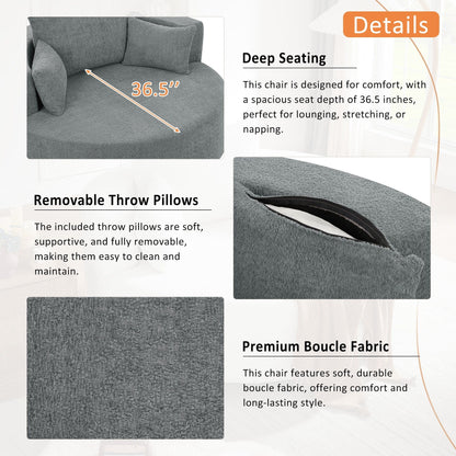 Chenille Accent Barrel Chair Lounge Chair, Round Sofa Chair Armchair with 360-Degree Swivel Base and 3 Removable Pillows