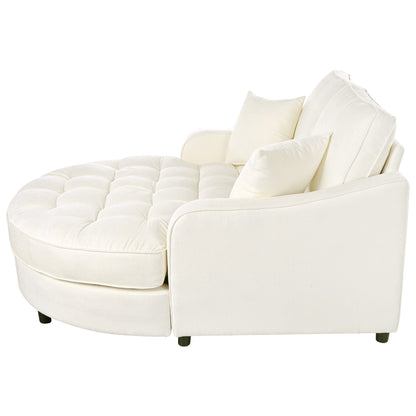Chenille Chaise Lounge Sofa Bed, Upholstered Sofa Couch with Tufted Backrest and 2 Detachable Pillows for Living Room