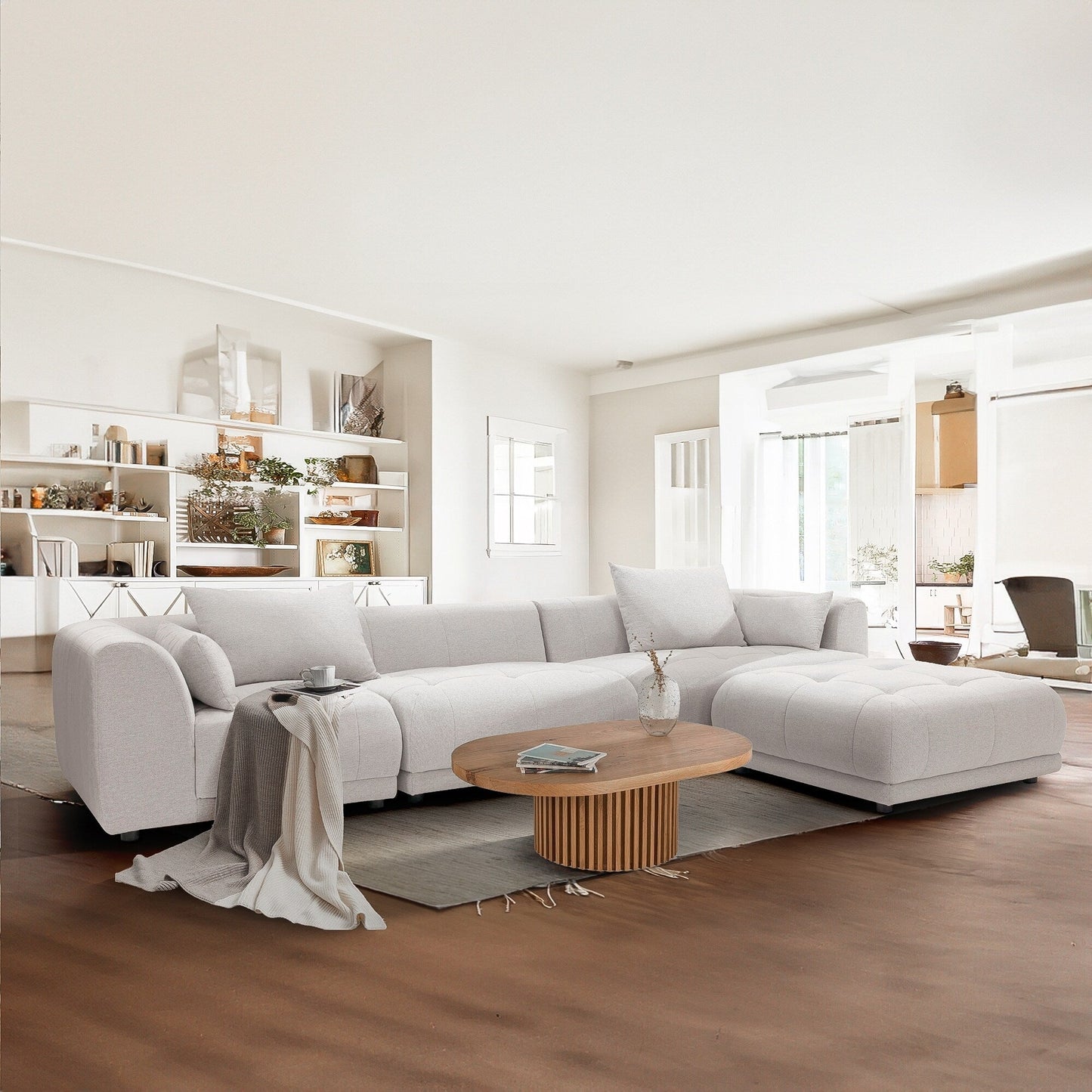 Cloud Modular Sofa Sectional 144 with Ottoman - Plush Chenille Fabric Living Room Couch