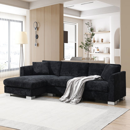 Cloud Sectional Sofa,L-Shaped Luxury Couch Set With 2 Free Pillows,4-Seat Chenille Indoor Furniture With Oversized Chaise