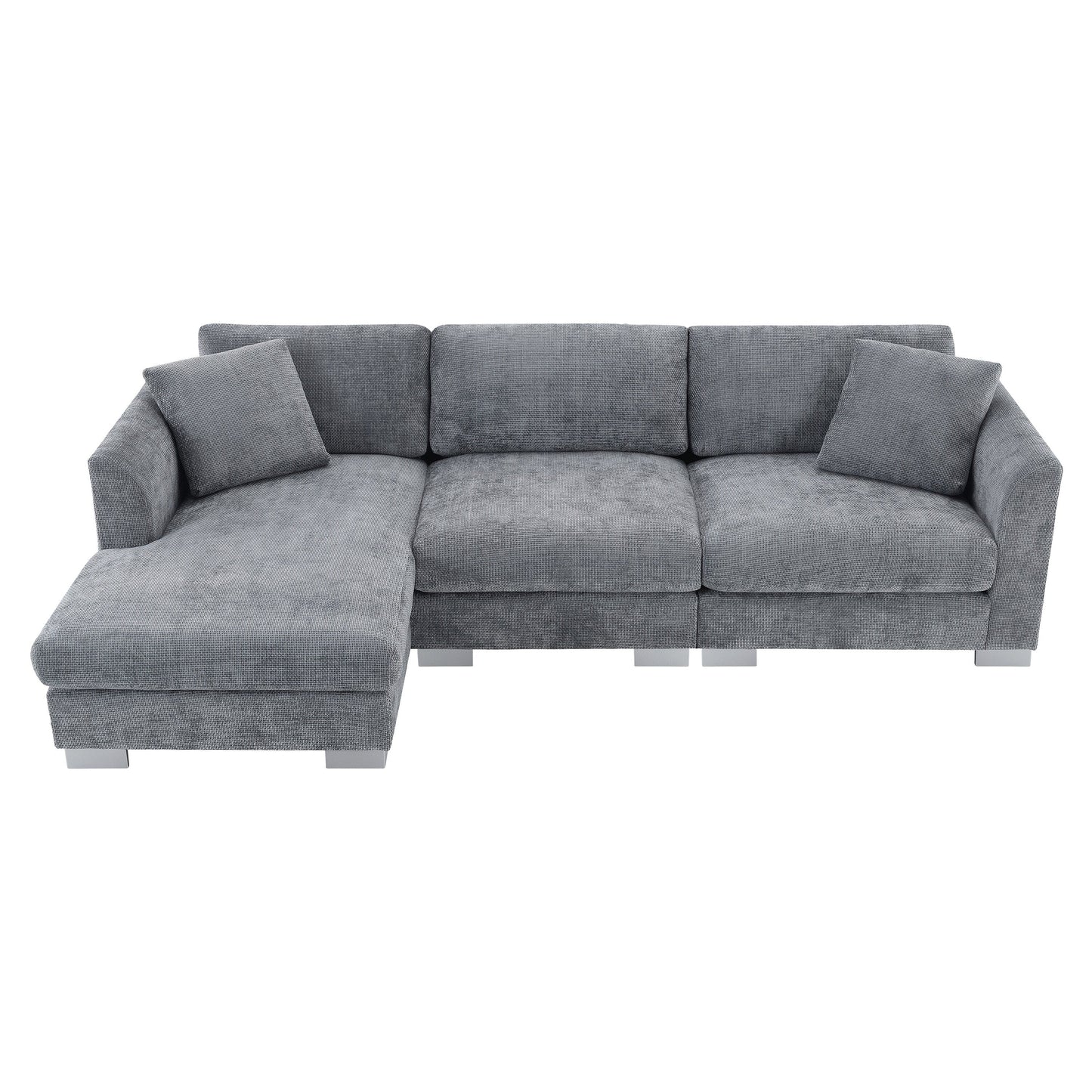 Cloud Sectional Sofa,L-Shaped Luxury Couch Set With 2 Free Pillows,4-Seat Chenille Indoor Furniture With Oversized Chaise