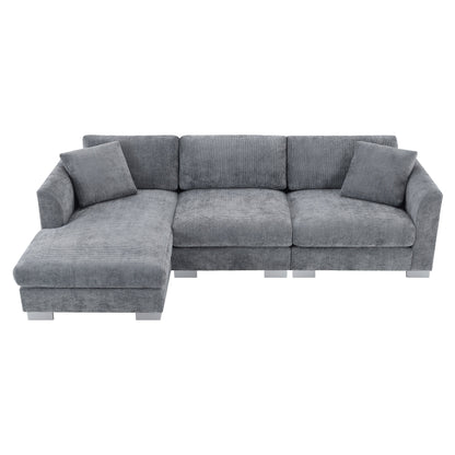 Cloud Sectional Sofa,L-Shaped Luxury Couch Set With 2 Free Pillows,4-Seat Chenille Indoor Furniture With Oversized Chaise