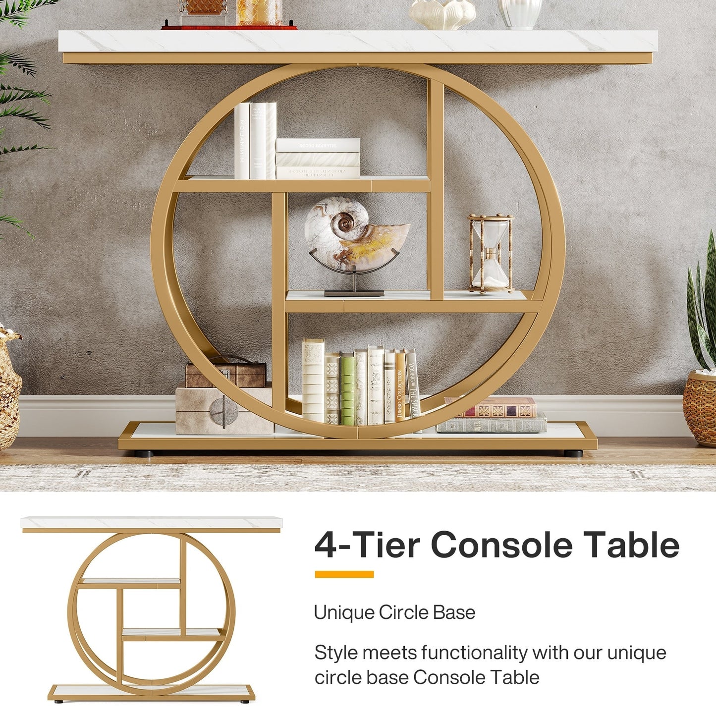 Console Table for Entryway, Industrial 4-Tier Sofa Table Behind Couch